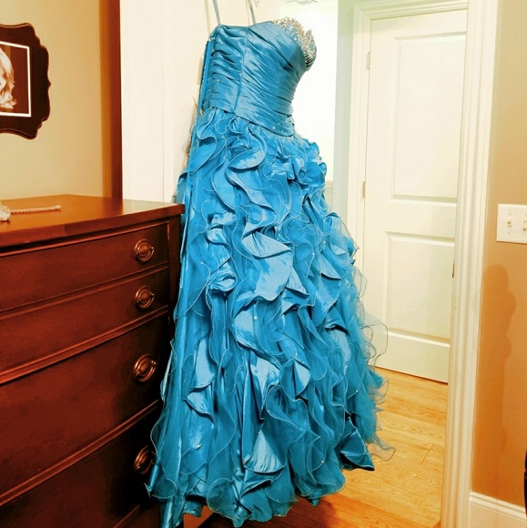 Aqua Blue Prom Dress - Picture 5 of 6